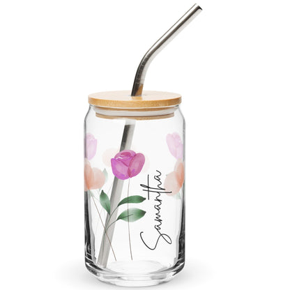 Customizable Vintage Floral 16 oz Glass – Perfect for Cold Drinks