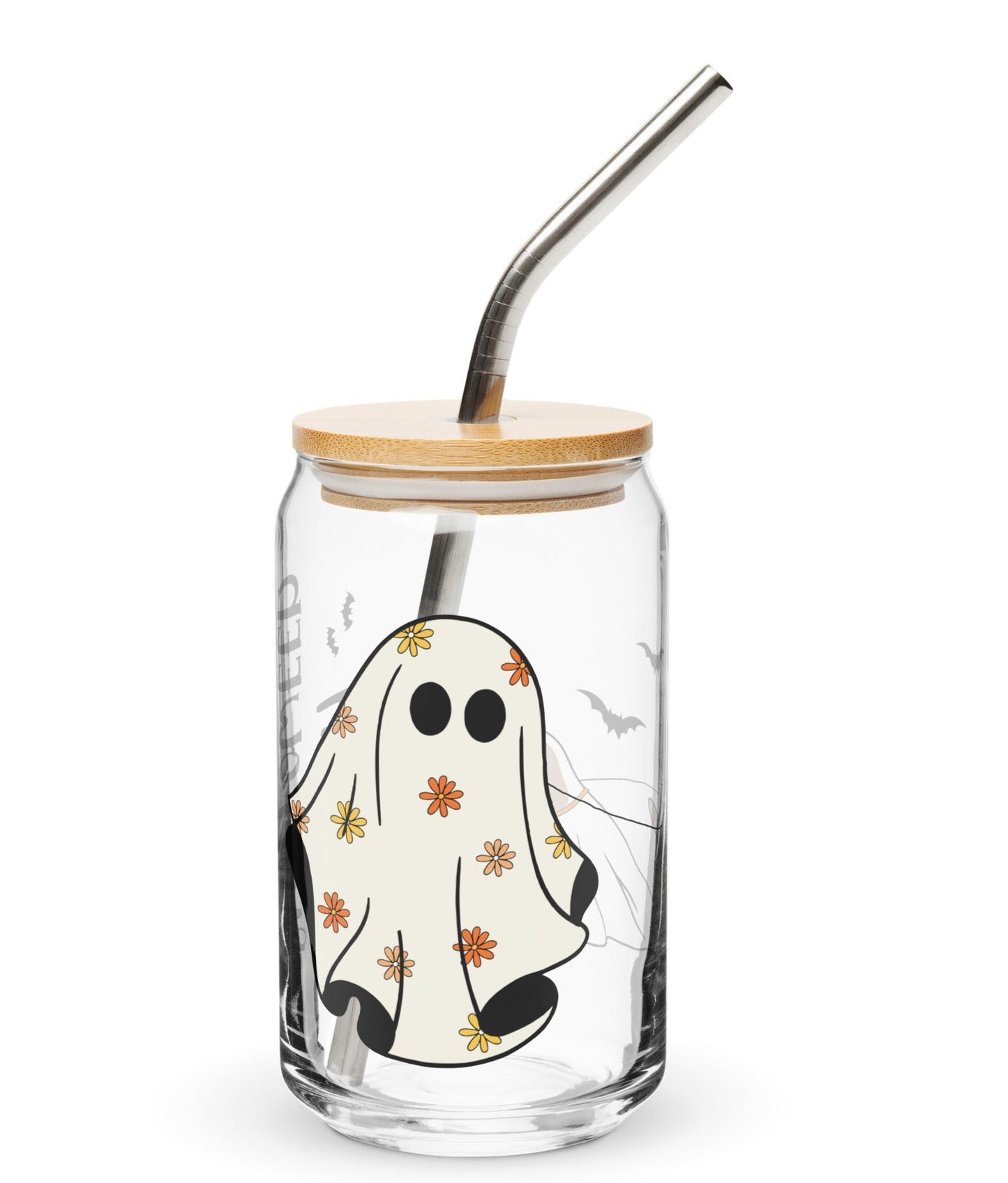 Spooky Ghost & Dog Halloween Glass with straw 16 oz